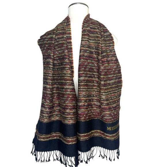 Missoni Italian Wool Fringe Trim Scarf Mens Womens Classic Luxury Multicolor - Picture 6 of 7